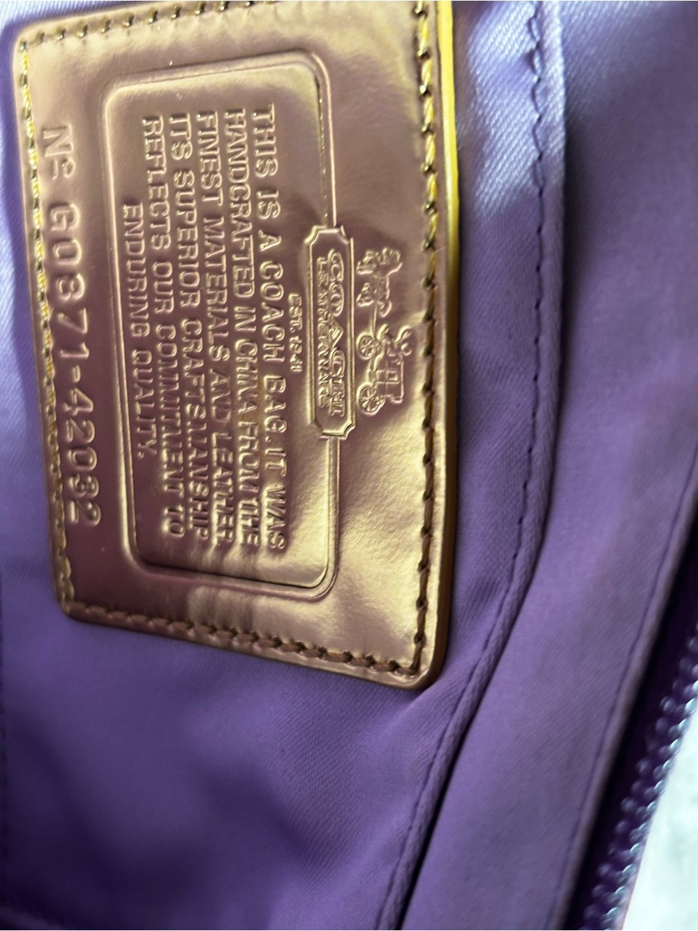 Coach Amanda Satin Purple Wristlet with Brown Leather and Gold Hardware - Picture 3 of 5